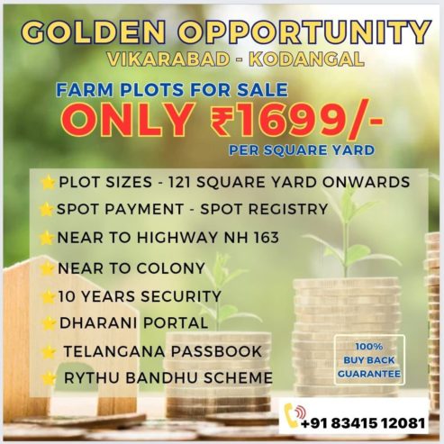 Farm Plot for Sale – Prime Golden Opportunity in Kodangal” Vikharabad